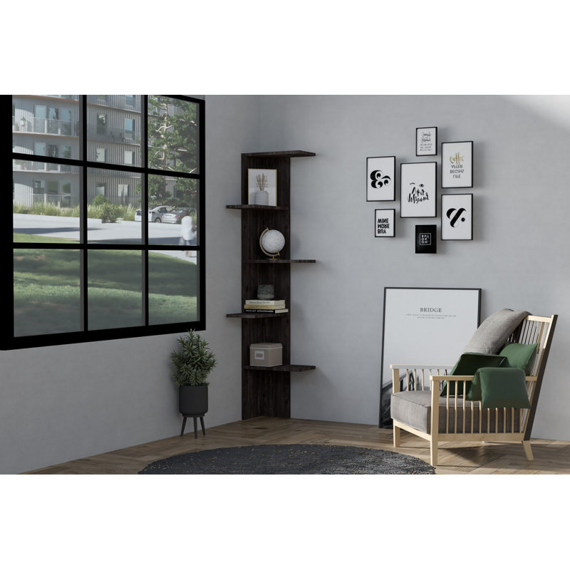 Bibliothèque moderne anthracite 63,0 po x 15,0 po x 9,4 po | 100% panneau de particules enduit de mélamine, épaisseur: 0,7 pouce | Fixation murale, plusieurs tablettes, design scandinave élégant | Idéal pour le rangement à la maison ou au bureau