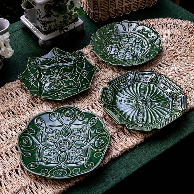 Jardins Du Monde Side/Cocktail Plate Assorted Set/4, Basil