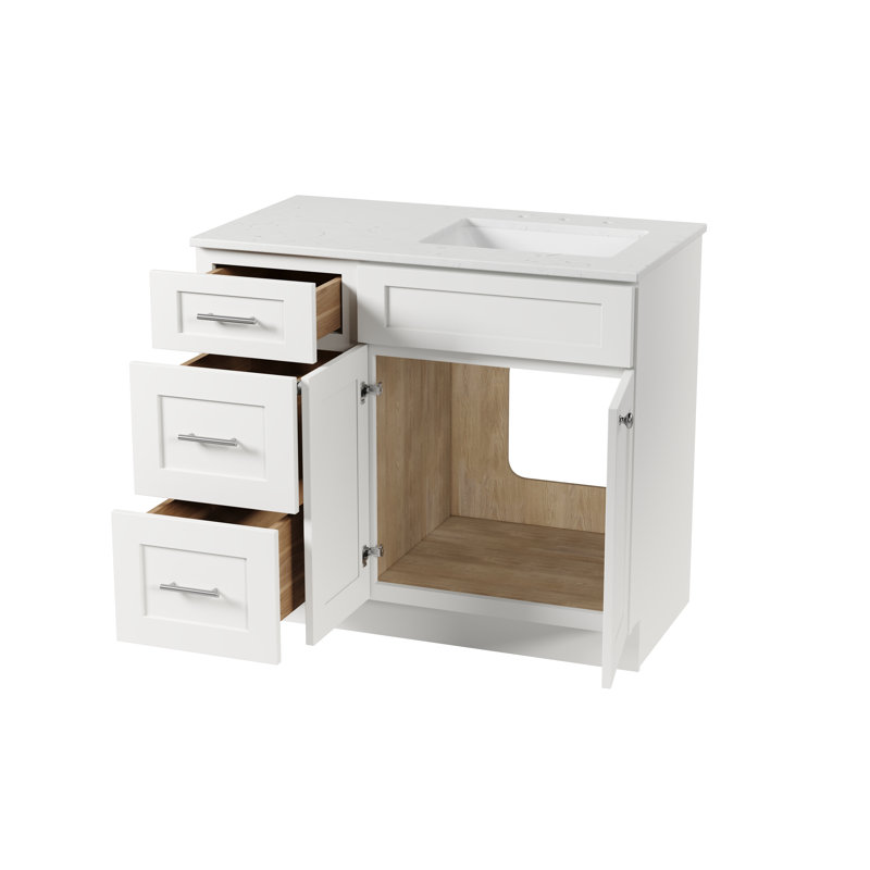 Meuble-lavabo simple 40 po avec plateau en quartz Disar, Blanc, Oui