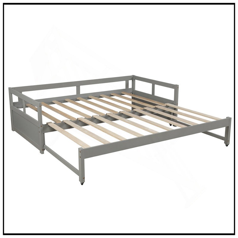 Extending Daybed With Trundle, Wooden Daybed For Space-Saving And Versatile Use In Any Home, Grey