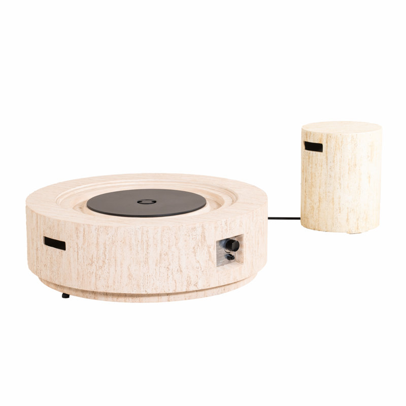 Ensemble de table et foyer au propane rond de 42 po avec support de bouteille dissimulé, 2 pièces, composite Terrafab