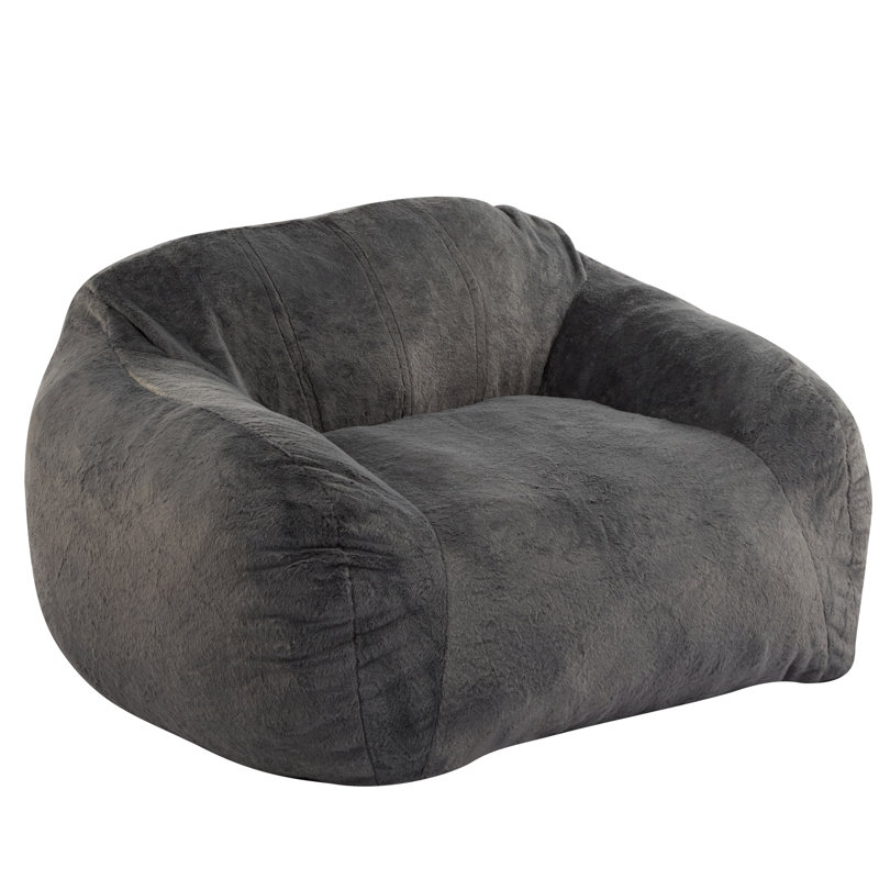 Gray Faux Fur Bean Bag Chair, Shredded Foam For Supportive Seating In Different Use Cases, And Cruelty - Chair Indoor Relaxation, Memory Molds To Your Body Small Apartments