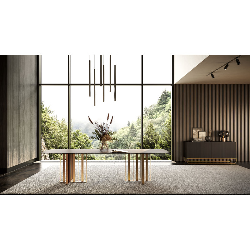 Livia - Modern Wenge & Gold Stainless Steel Dining Table