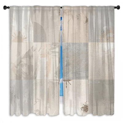 Rideaux abstraits et transparents beige et gris obscurcissant - 2 panneaux