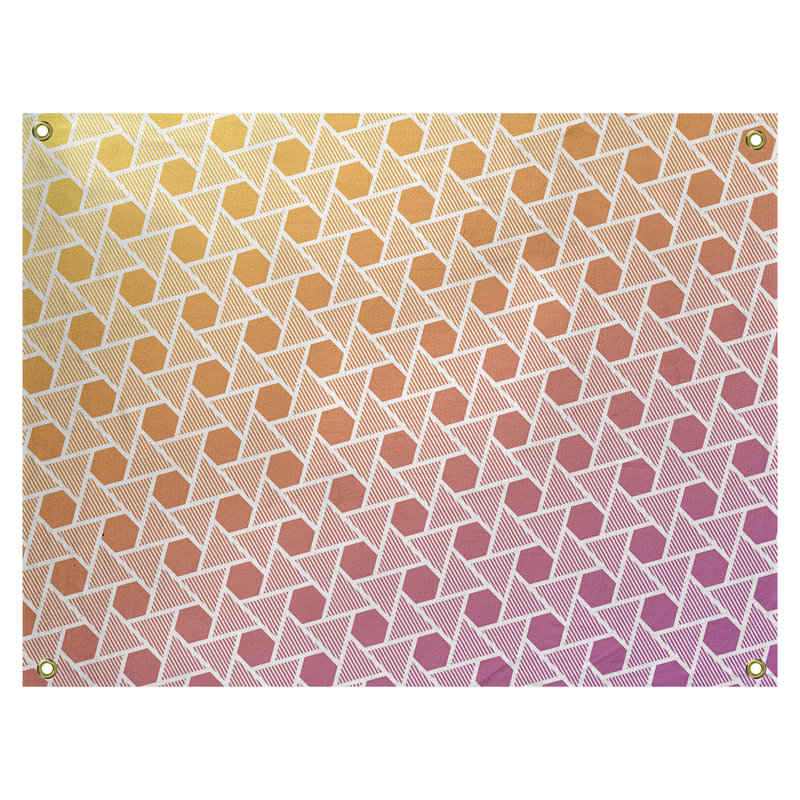 Tapisserie murale hexagonales et triangles, H 26 po x l 36 po, Jaune / Mauve