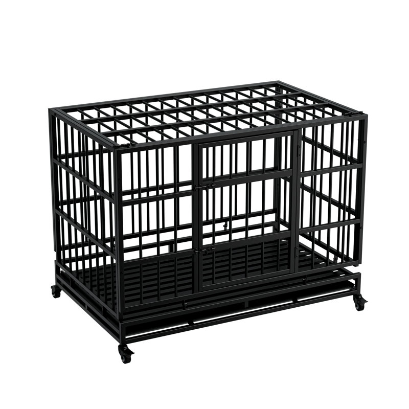 Cage pour chien de 48 pouces sur roulettes, abri sécuritaire pour canines moyennes et grandes, installation rapide et facile avec chiens d'entrée à bas seuil, finition rouille