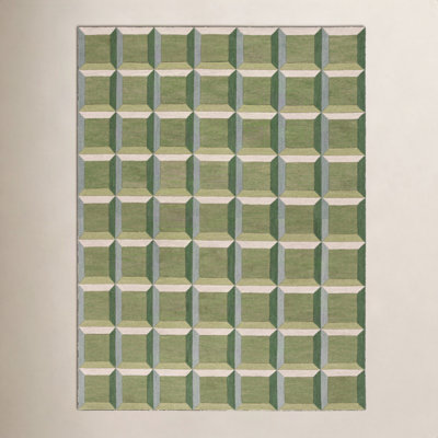 Giedre Green Beige Hand-Tufted Wool Rug