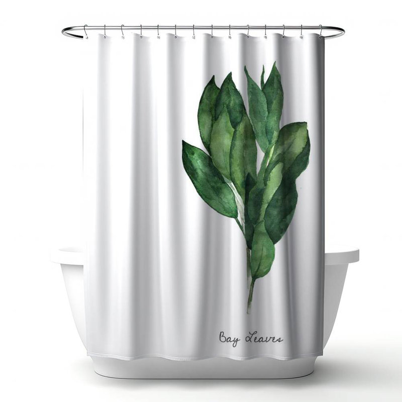 Bay Leaves Bundle White Kitchen – Polyester Shower Curtain, Dye Sublimation Print, 71" W × 74" L