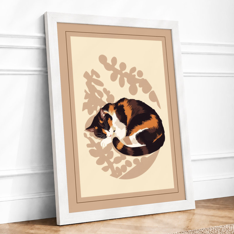 Sleeping Cat in Sage Boho - Framed Print, A1 - 84.1 x 59.4 cm, White