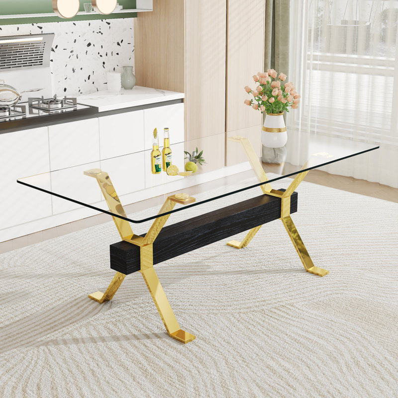 1 Piece Rectangular Dining Table without Chair, Gold