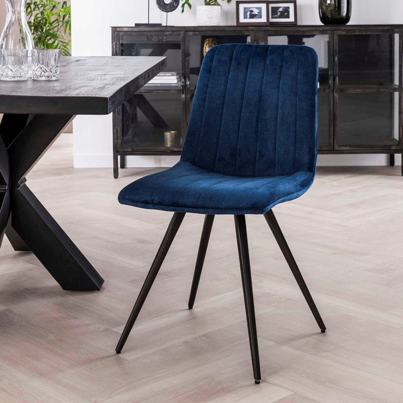 Callensburg 48cm H Velvet Upholstered Metal Side Chair,  Blue