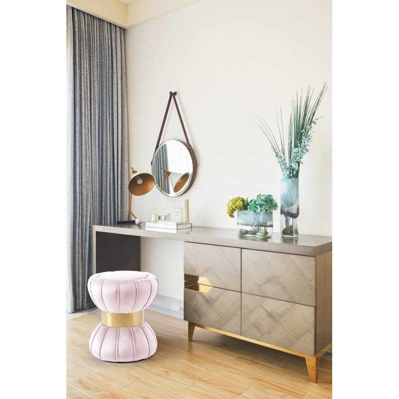 Repose-pieds rond en velours de 15,5 po Cerjio, Velours rose