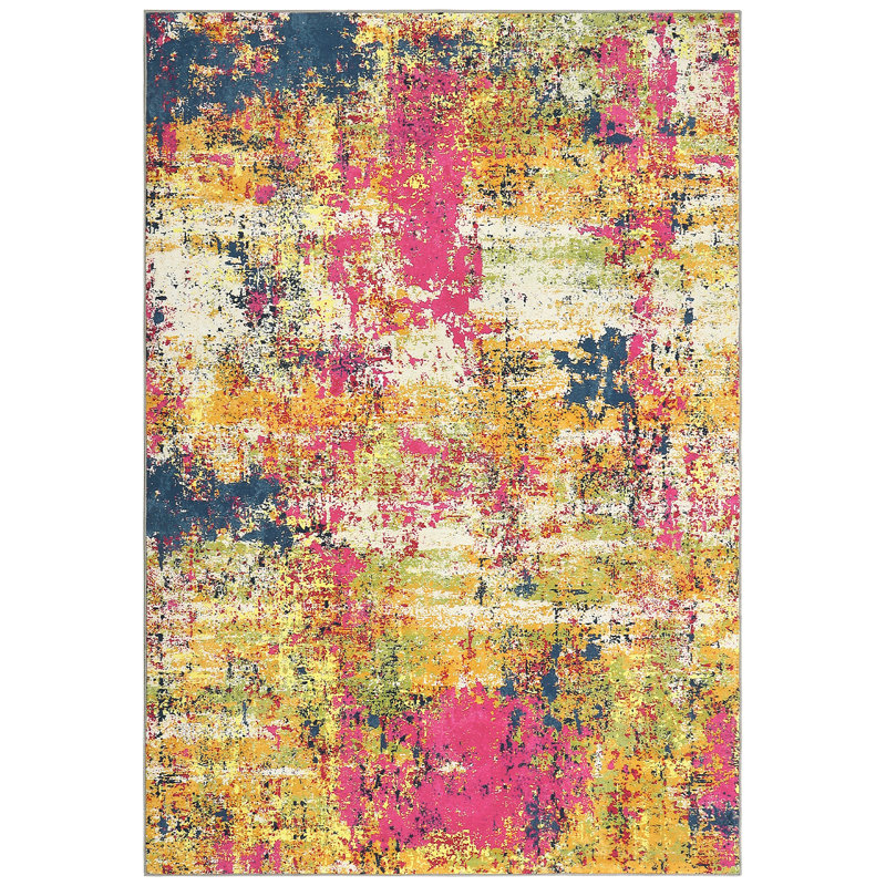 Abstract Machine Washable Rug with Rubber Backing for Living Room Modern Non-Slip Dining Room Rug Printed Faux Wool Rugs for Bedroom Floor Carpet for Office Nursery Playroom