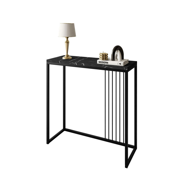 Heston Console Table, Black, Black Marble , 80cm H x 80cm W x 30cm D