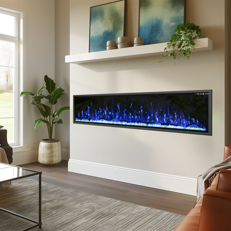 Smart Linear Electric Fireplace, 23.23" H x 72" W x 7.48" D