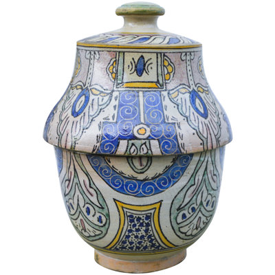 Bol décoratif en céramique Afro-Moresque en bleu / rose tendre / multicolore