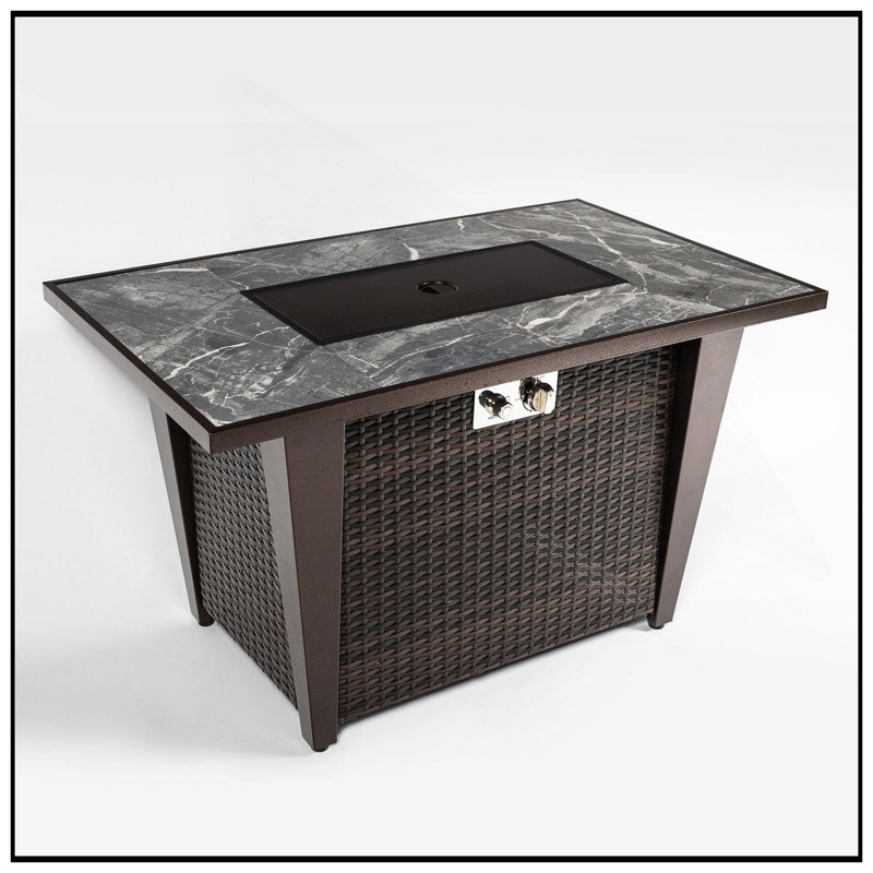 42" Propane Gas Fire Pit Table, 50000 BTU Square Fire Pit With Glass Wind Guard For Outside Patio Deck Garden Courtyard