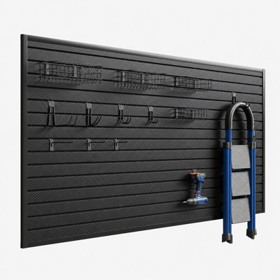 Slatwall Panel 8' X 4' PVC Carbon Fiber Textured Garage Organizing System With 30Pcs Accessories Set