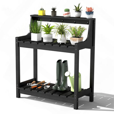 All-Weather HDPE Garden Potting Table and Workstation with Storage Shelf, White