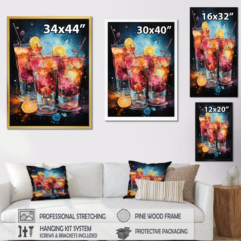«Luai Cocktail Cocktail Confetti VII», reproduction sur toile, H 32 po x l 24 po x P 1 po, Cadre photo noir