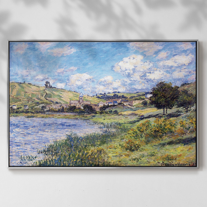 Vetheuil, Paysage, 1879, reproduction d'art sur toile, H 27 po x l 41 po x P 2 po, Encadrement argenté