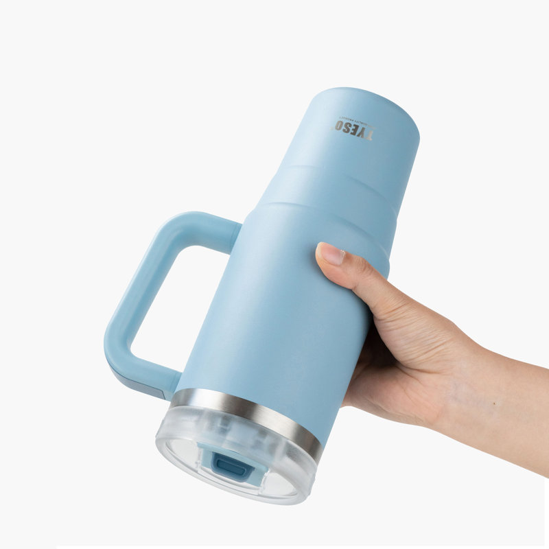 Gobelet isotherme avec paille TYESO, 30 oz, H 9,5 po x l 5,4 po x P 5,4 po, Light Blue