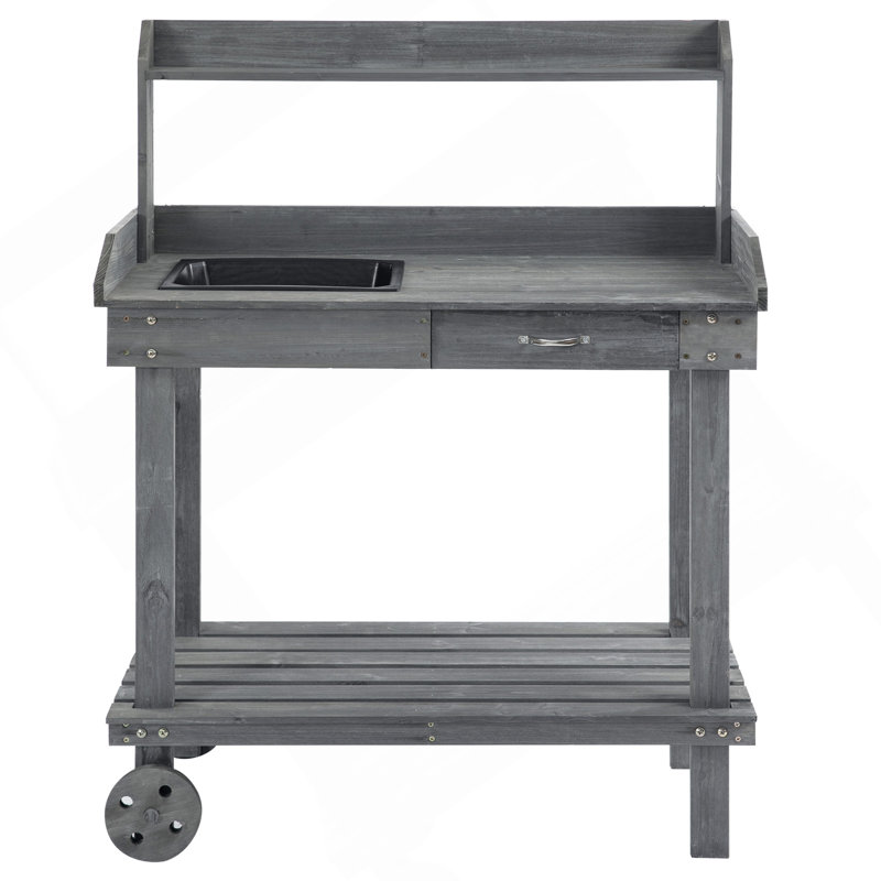 Table de travail en bois Outsunny avec table de travail en bois 36 po, Gris