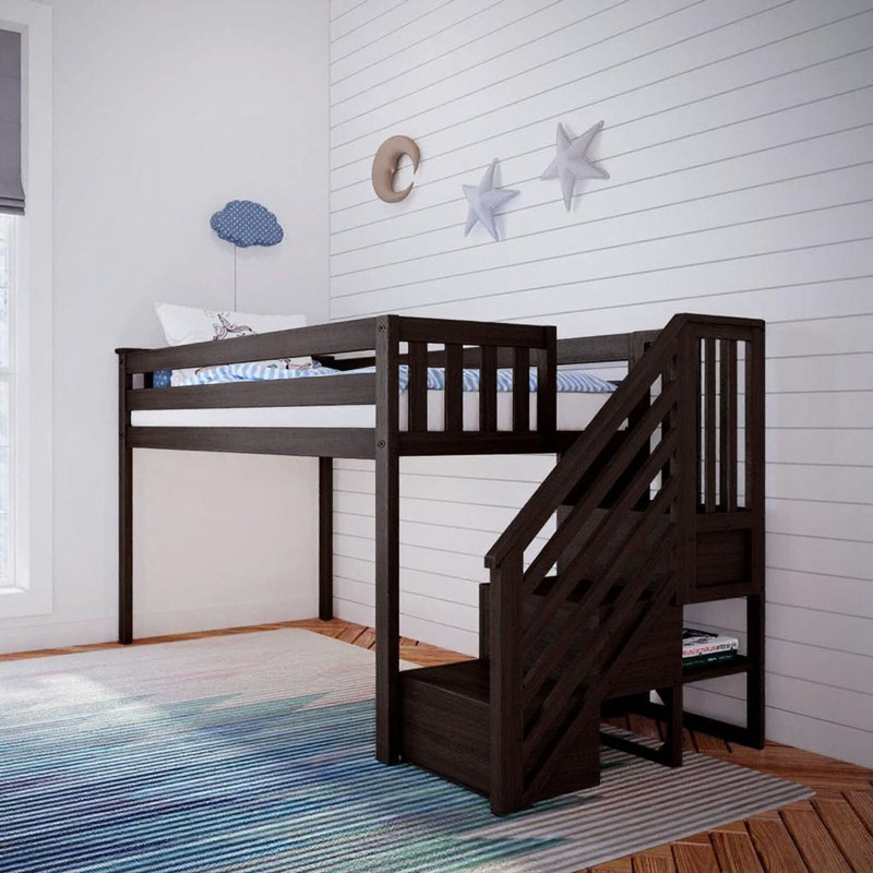  Kittitas Kids Twin Low Loft Bed with Stairs, Espresso