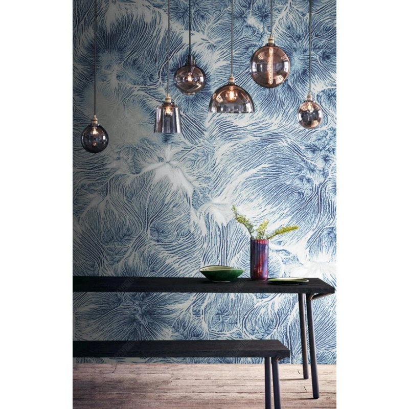 Papier peint amovible à motif abstrait scandinave Blue Capillaries, L 75 po x l 112 po