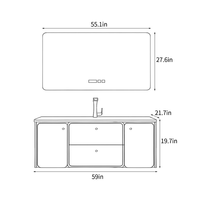 Modern stylish simple bathroom cabinet, 19.7" H x 59" W x 21.7" D