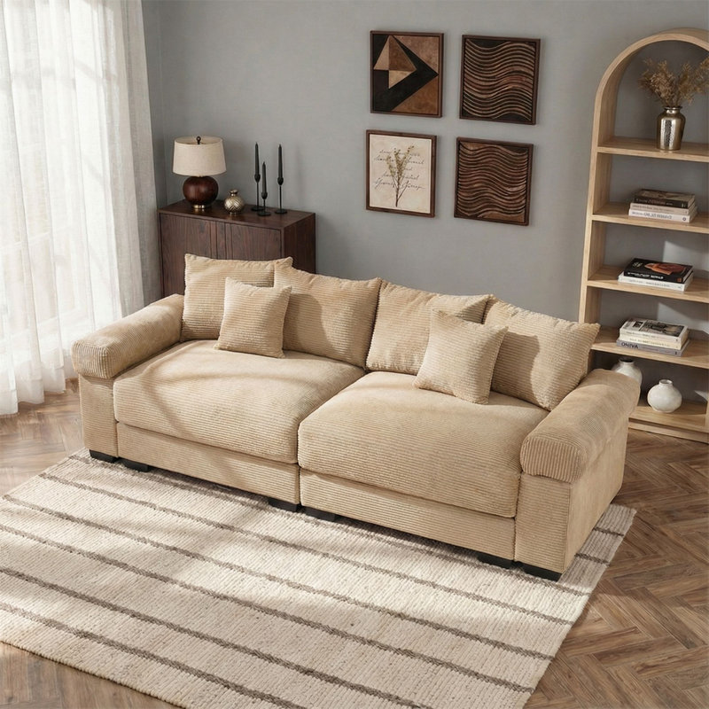 92" Corduroy Oversized Modular Cloud Couch Comfy Sofa, Camel