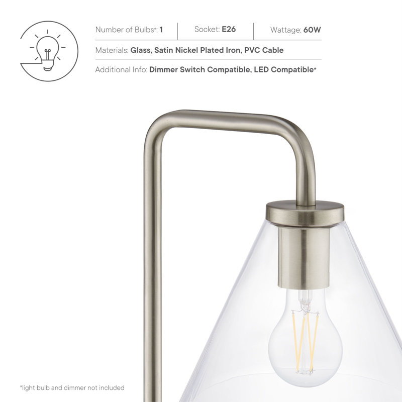 Element Satin Nickel Glass and Metal Arc Floor Lamp