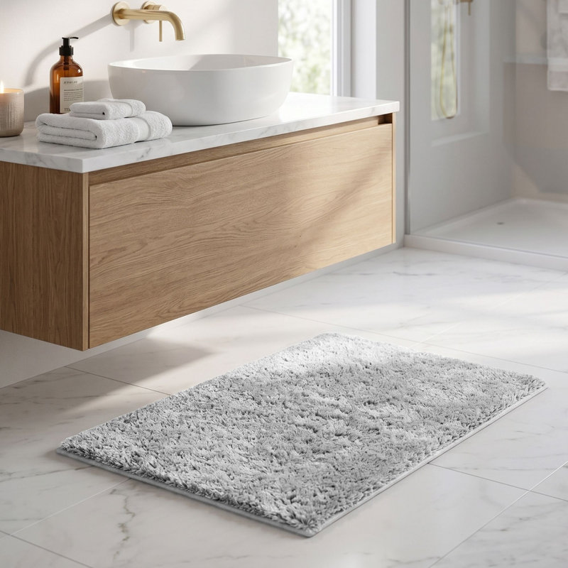 Better Trends Haven Collection 100% Polyester 2100 GSM Bath Rug, Non-Slip TPR Backing, 17" x 24" Soft, Absorbent & Quick Dry Rug for Bathroom, Shower, Tub, Vanity & Sink Area, Silver