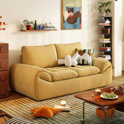 Causeuse-coussin en chenille jaune standard