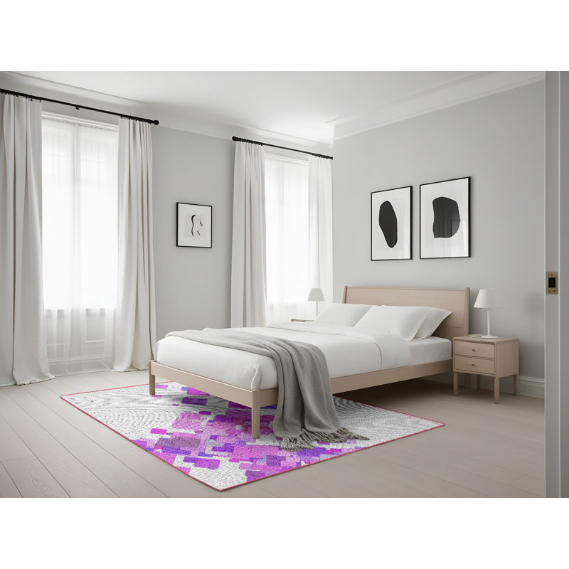Tapis rose/gris tissé à la machine, Rectangle 5 pi x 7 pi