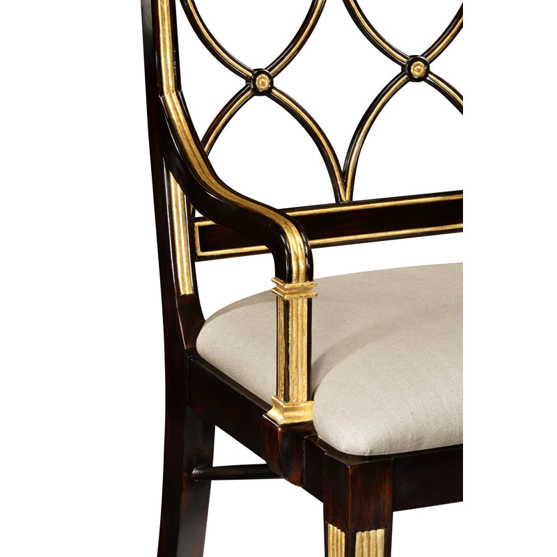 Upholstered Arm Chair, Tan, Medium Antique Mahogany