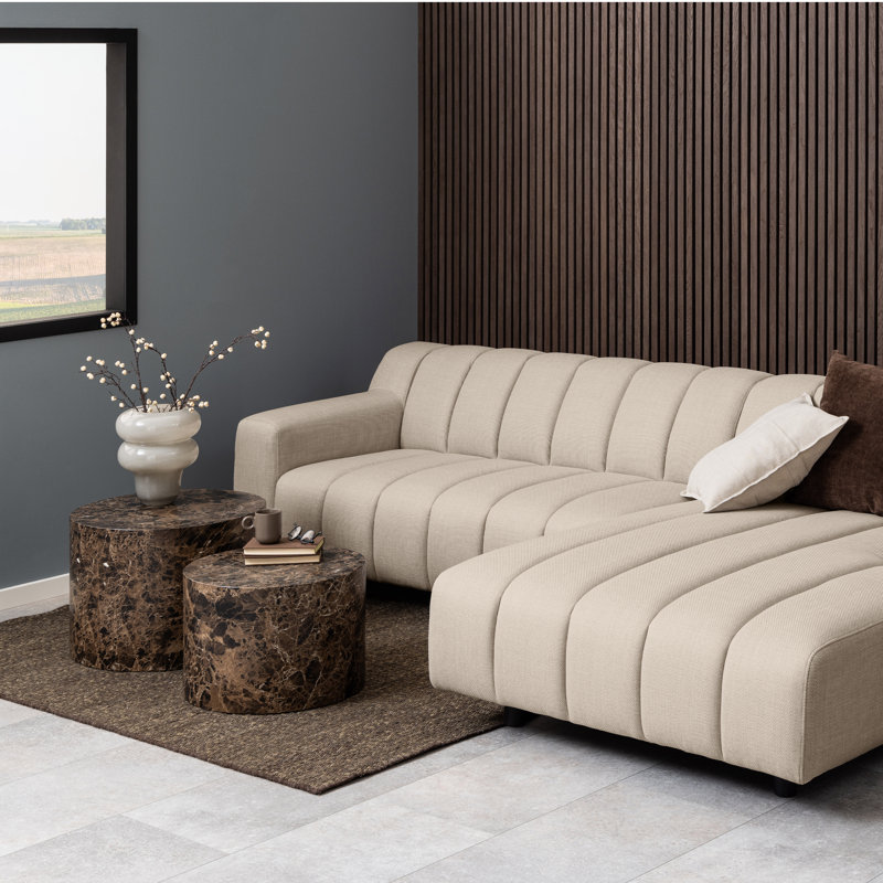 Dice Round Coffee Table Set Of 2 In Brown Marble And Delhi Rough Paper, Brown