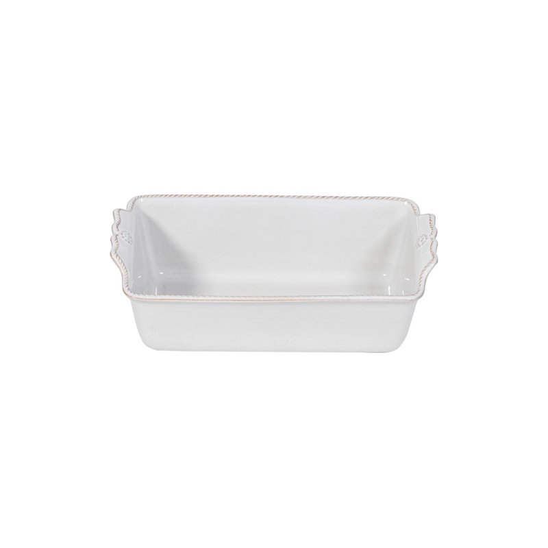 White Rectangular Stoneware Loaf Pan with Trim Embellishment