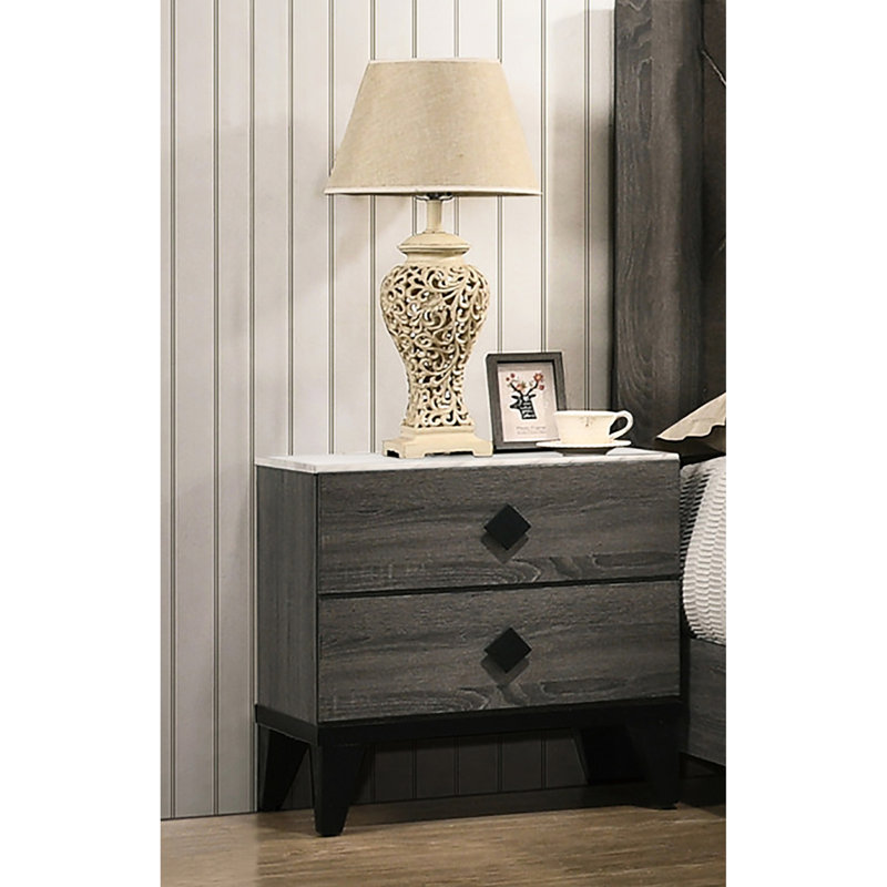 2 tables de chevet grises en bois avec construction - style contemporain de longue durée et pieds noirs