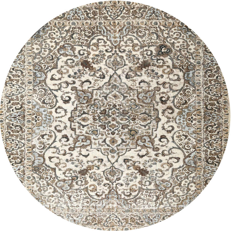 Tapis oriental multicolore tissé à la machine Caymen, Rond 5 pi