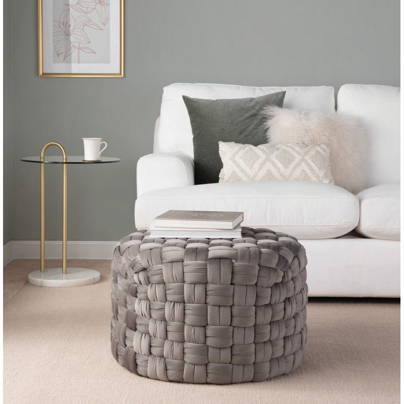 Repose-pieds rond en velours de 24 po, Grey, Gris