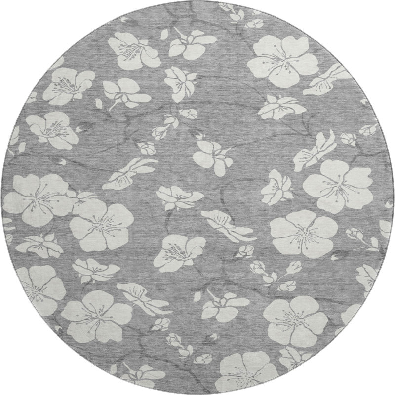 Premium Machine Washable Birchview AMF1032 Floral Rug, Round 8'