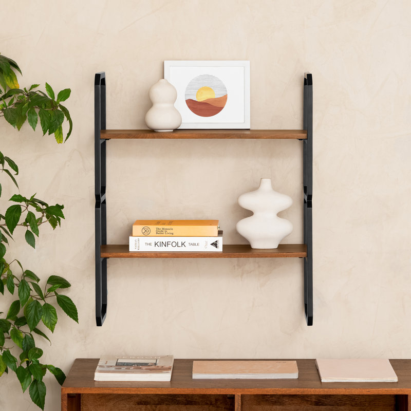 Tablette décorative murale en bois et métal Willow, Noyer