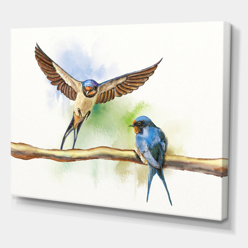 Deux granges, hirondelles - peinture sur toile, H 30 po x l 40 po x 1,5 po, Toile tendue