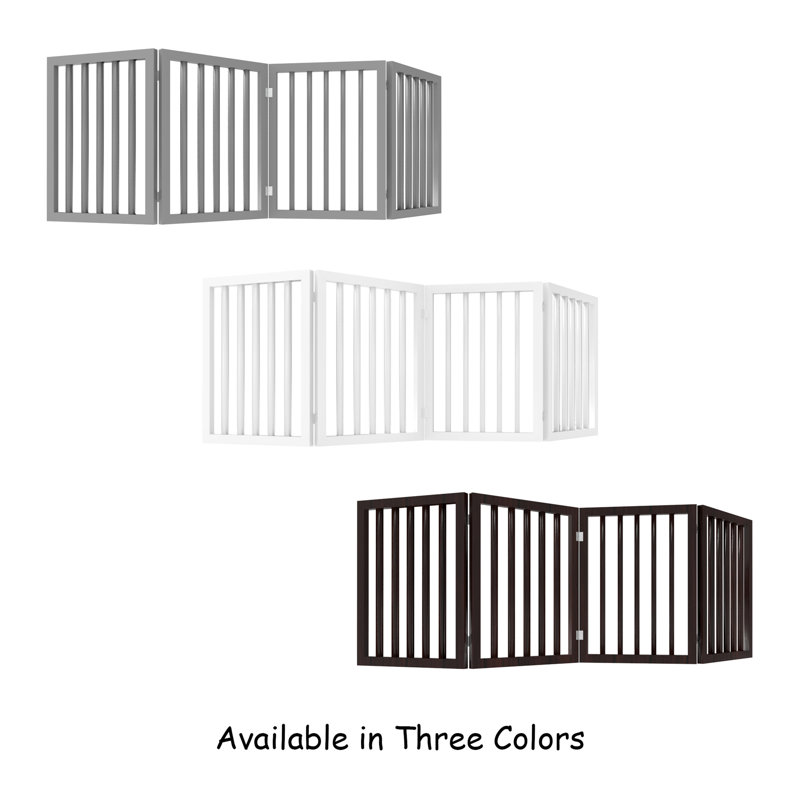 Brown 4-Panel Freestanding Retractable Pet Gate with Metal Hinges