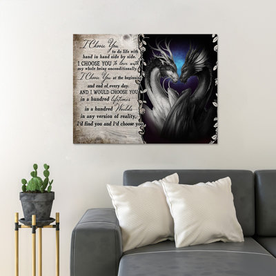 Couple Of Dragons - I Choose You - Wrapped Canvas Rectangle Graphic Art Print