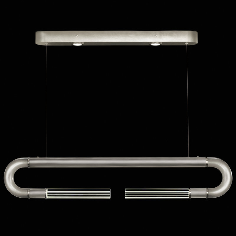 Luminaire suspendu linéaire avec peau Antonia, Feuille d'argent / nickel