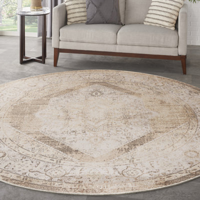 Haydel Oriental Machine Washable Power Loom Polyester Area Rug in Beige