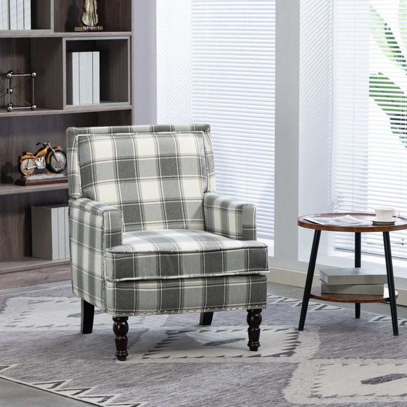 27.1'' Wide Transitional Upholstered Armchair (Set Of 2), Gray Check