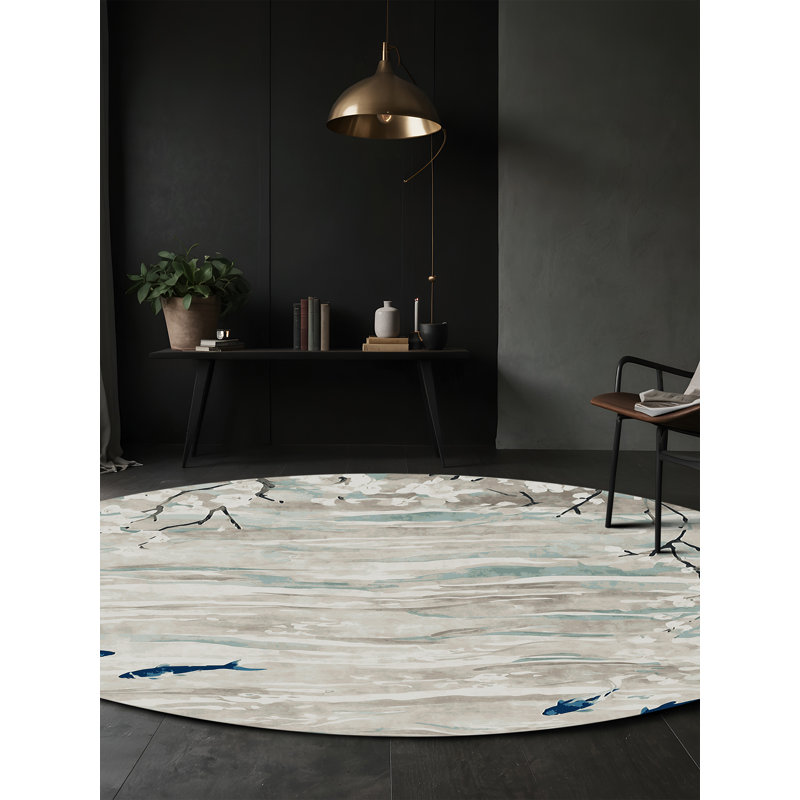 Tapis gris lavable à la machine, Rond 7 pi